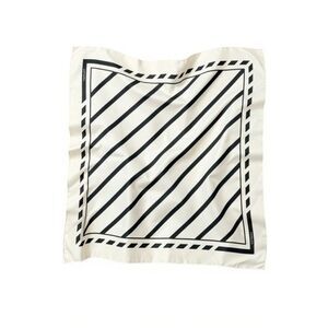 Cuyana Washable Silk Striped Bandana Scarf 23” - White and Black